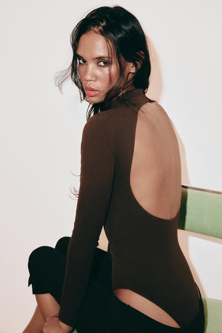 OPEN BACK BODYSUIT — Brown