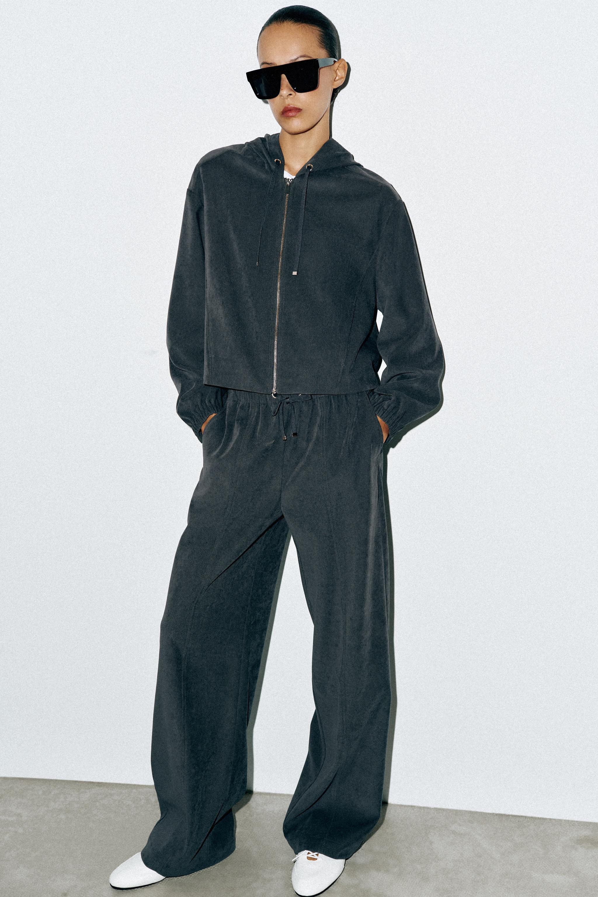 ELASTIC WAIST WIDE LEG TROUSERS — Anthracite grey