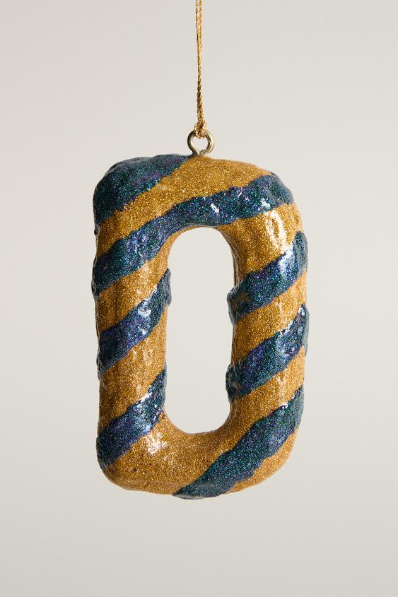STRIPED CHRISTMAS TREE LETTER D ORNAMENT - Blue by Zara - Image 0
