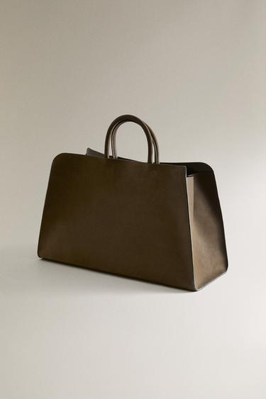 SAC CABAS CUIR NOBUCK - Vert de Zara - Image 3