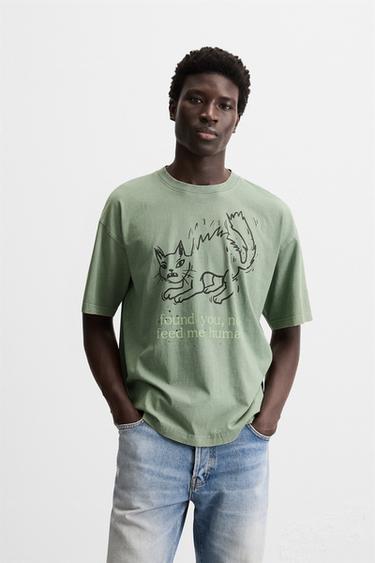 CAMISETA COM ESTAMPA COMBINANDO - verde lavado da Zara