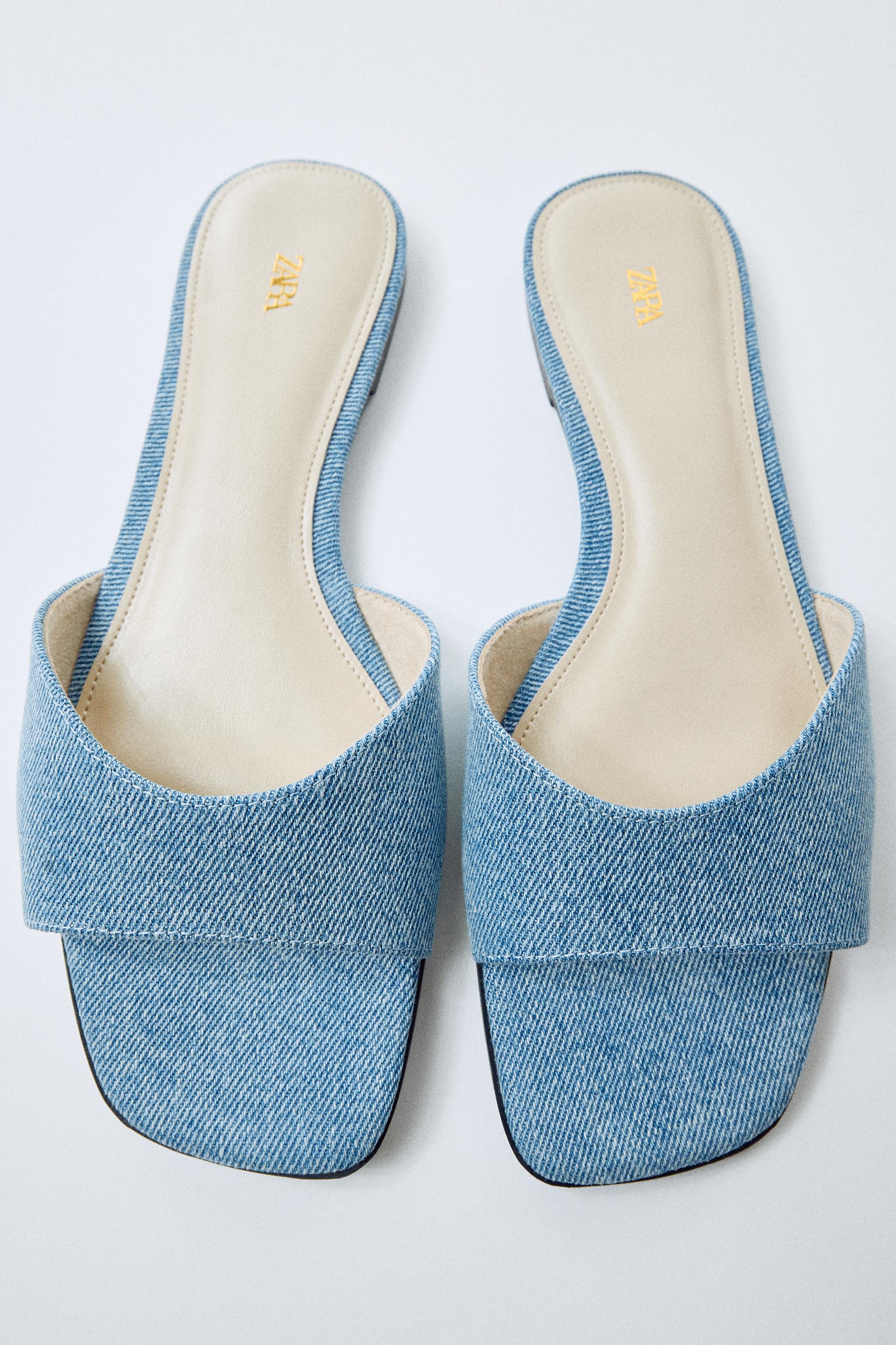 DENIM FLAT SANDALS — Denim Blue