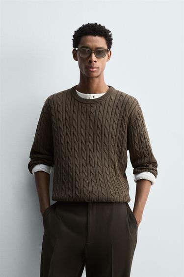 COTTON-HEMP TEXTURED SWEATER - Chocolate by Zara