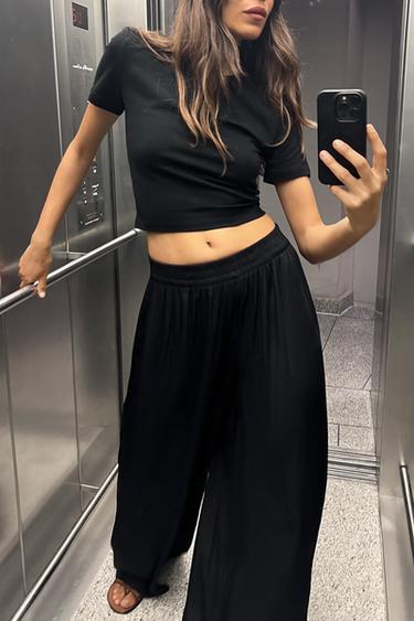 АТЛАСНЫЕ БРЮКИ С ЭЛАСТИЧНЫМ ПОЯСОМ — ЧЕРНЫЙ от Zara