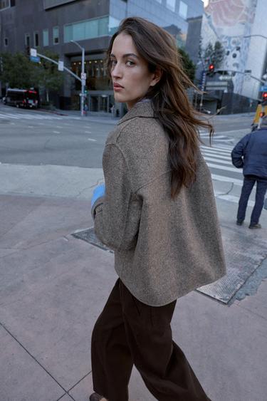 MANTEAU COURT AVEC LAINE - Marron clair de Zara - Image 2