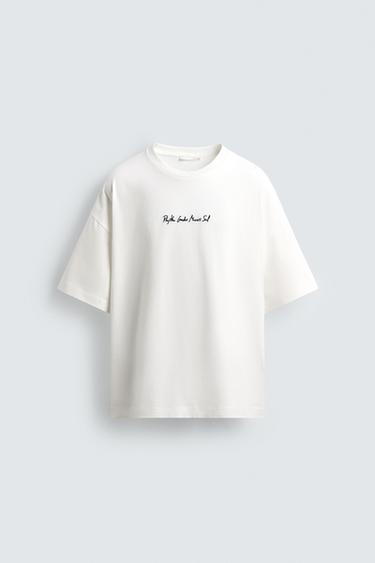 EMBROIDERED SLOGAN T-SHIRT - White by Zara