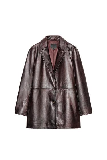ABRIGO PIEL 100% PESPUNTES - Burgundy de Zara