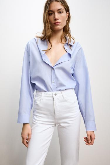 Zara POPLIN SHIRT - Light blue