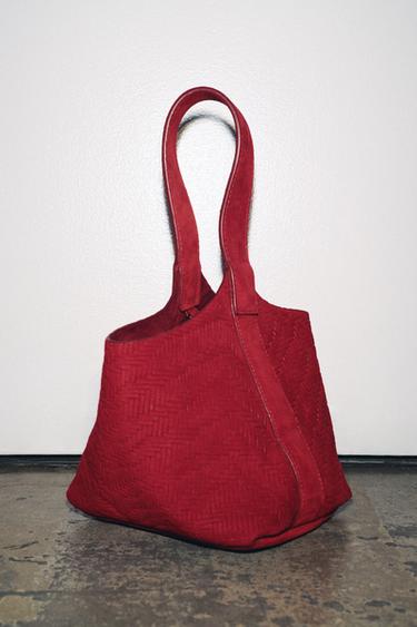 MINI-BEUTELTASCHE AUS GEFLOCHTENEM SPALTLLEDER - Rot von Zara