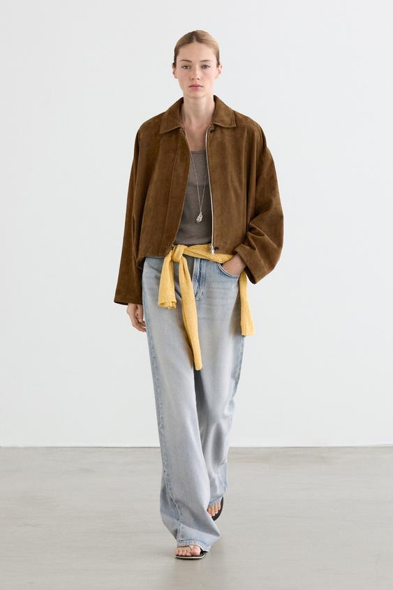 Short suede leather bomber jacket from Zara - $590