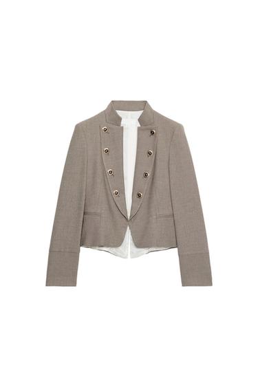 TAILLIERTER BLAZER MIT REVERS UND KNÖPFEN - grau-beige von Zara