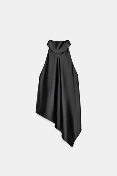 Zara SATIN HALTER TOP - Black