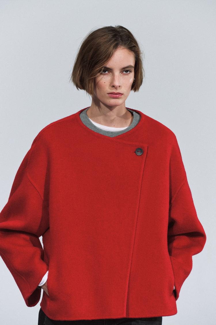 SHORT WOOL-BLEND COAT ZW COLLECTION — Red