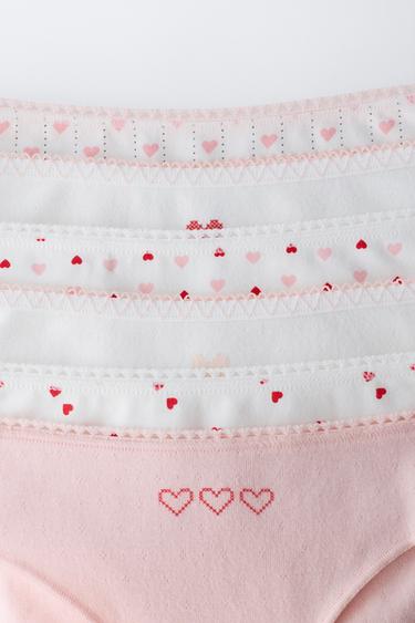Zara AGES 6-14 / SIX-PACK OF HEART PRINT UNDERWEAR - Ecru