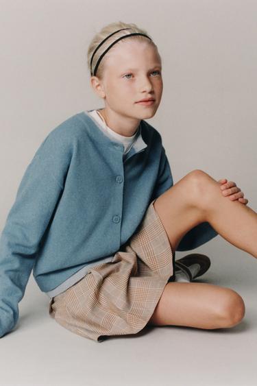 Zara DOUBLE LAYER TRIM KNIT CARDIGAN - Light blue