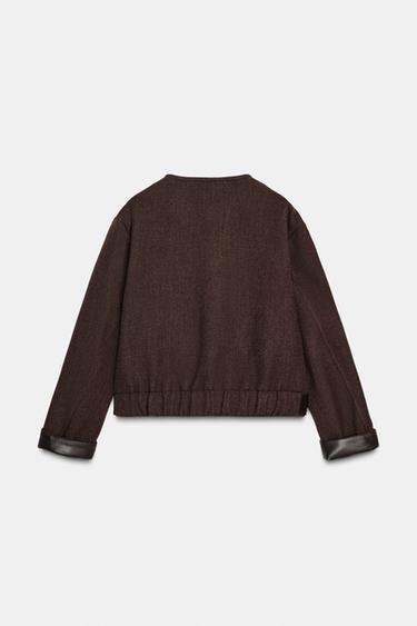 VESTE DOUCE AVEC FINITIONS EN MATIÈRE SYNTHÉTIQUE - Marron de Zara - Image 9