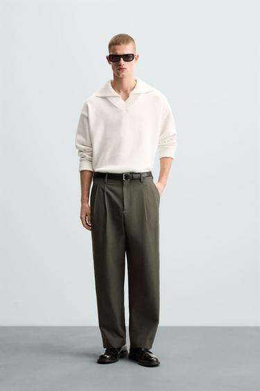 Zara RELAXED FIT PLEATED PANTS - Khaki - Image 0