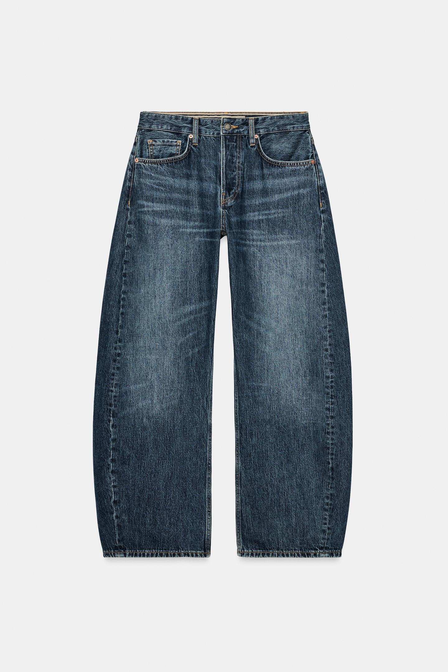 Женские джинсы Zara ZW Collection Mid-Rise Barrel, цвет: Синий — фото 6