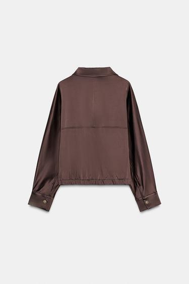 VESTE SATINÉE ZIPPÉE - Marron de Zara - Image 5