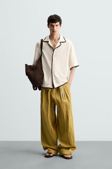 CAMISA COM ACABAMENTOS CONTRASTANTES - Branco-marfim da Zara - Imagem 0