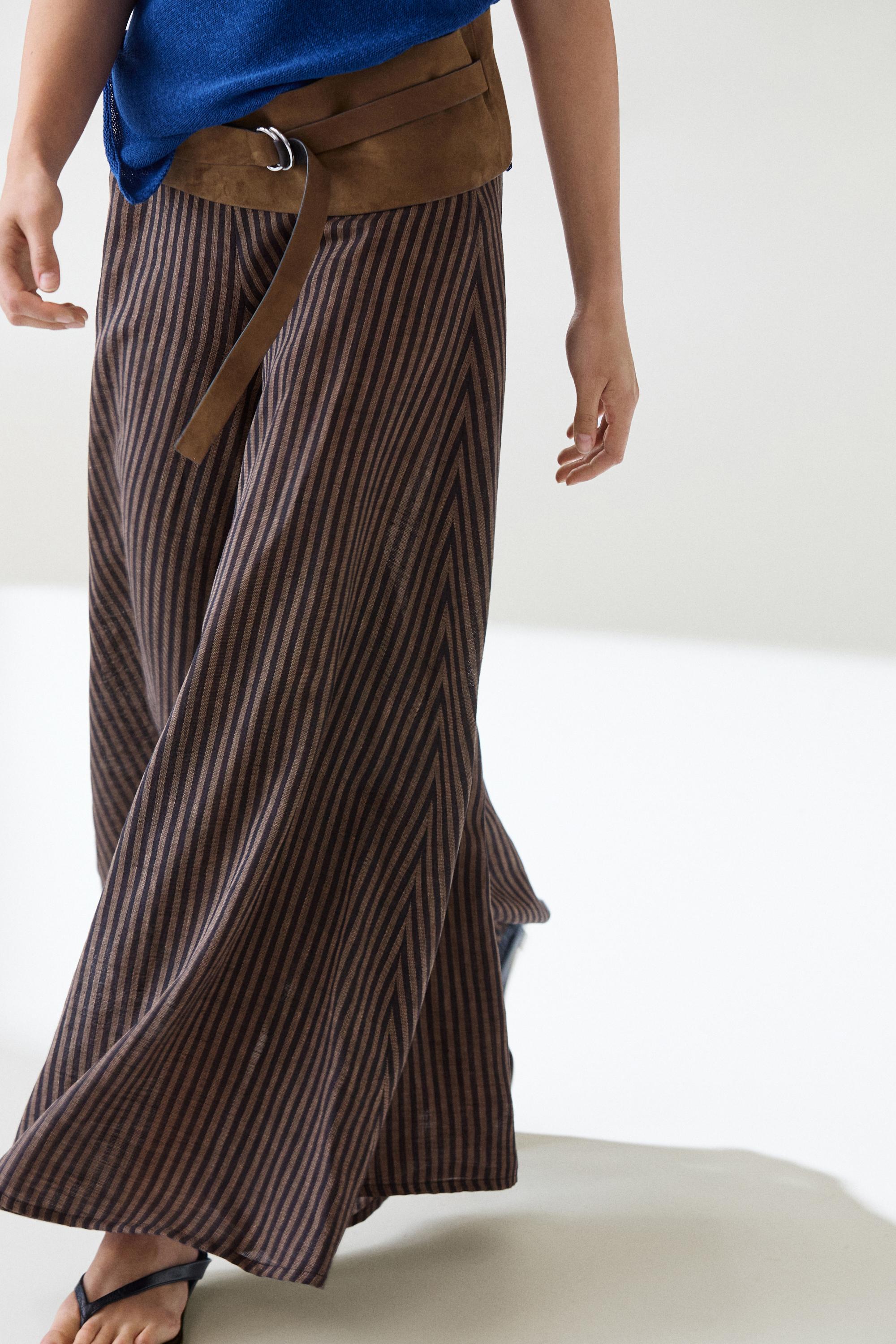 Jupe-culotte fluide à rayures en lin