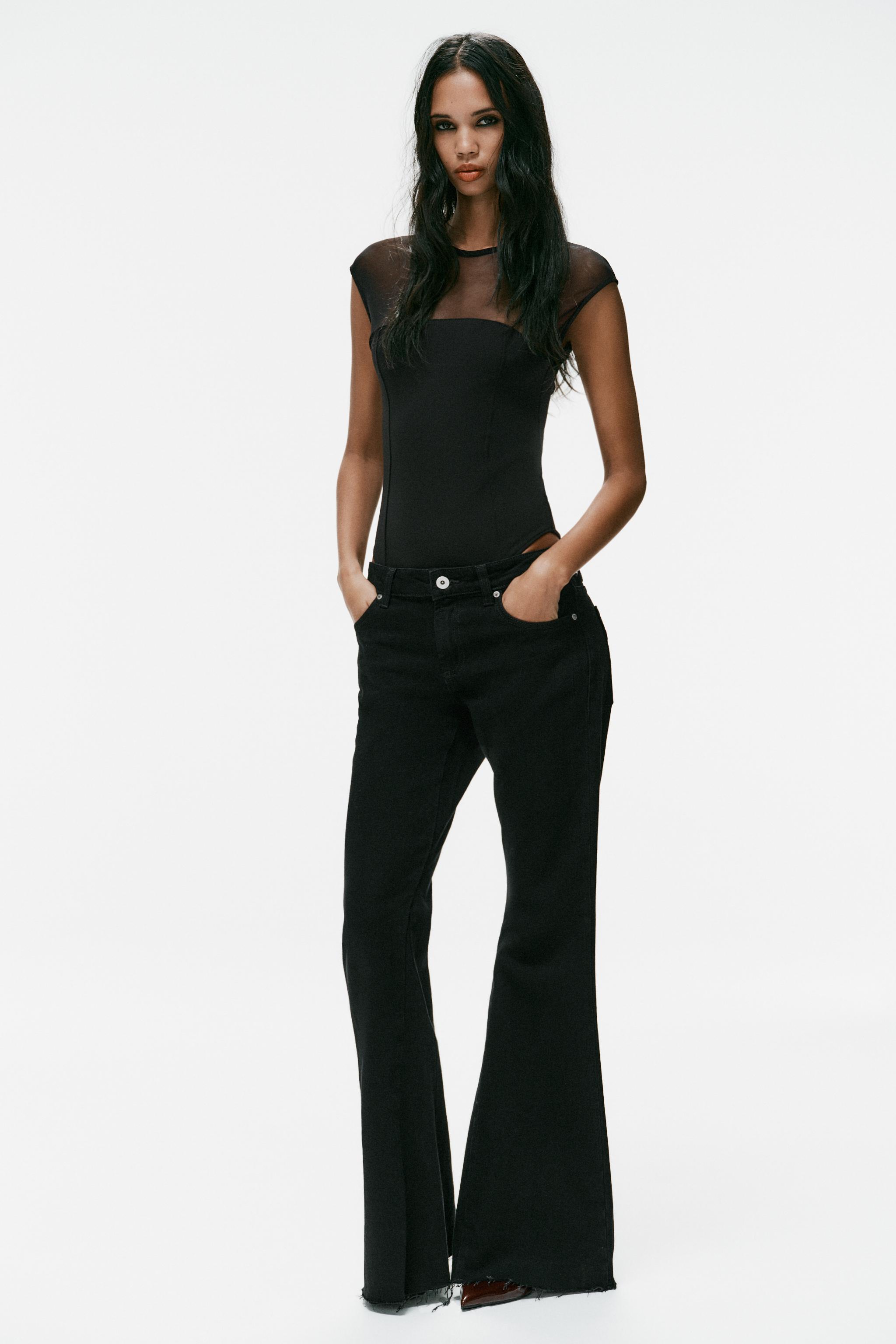 STRETCH TULLE-DETAIL BODYSUIT - Black | ZARA United States