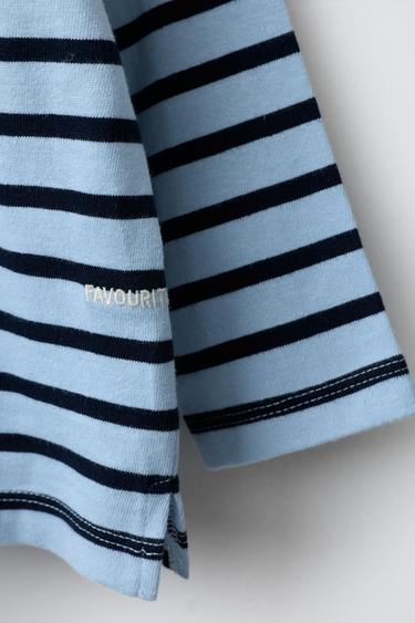 T-SHIRT À RAYURES AVEC INSCRIPTION BRODÉE - Bleu / Indigo de Zara - Image 3