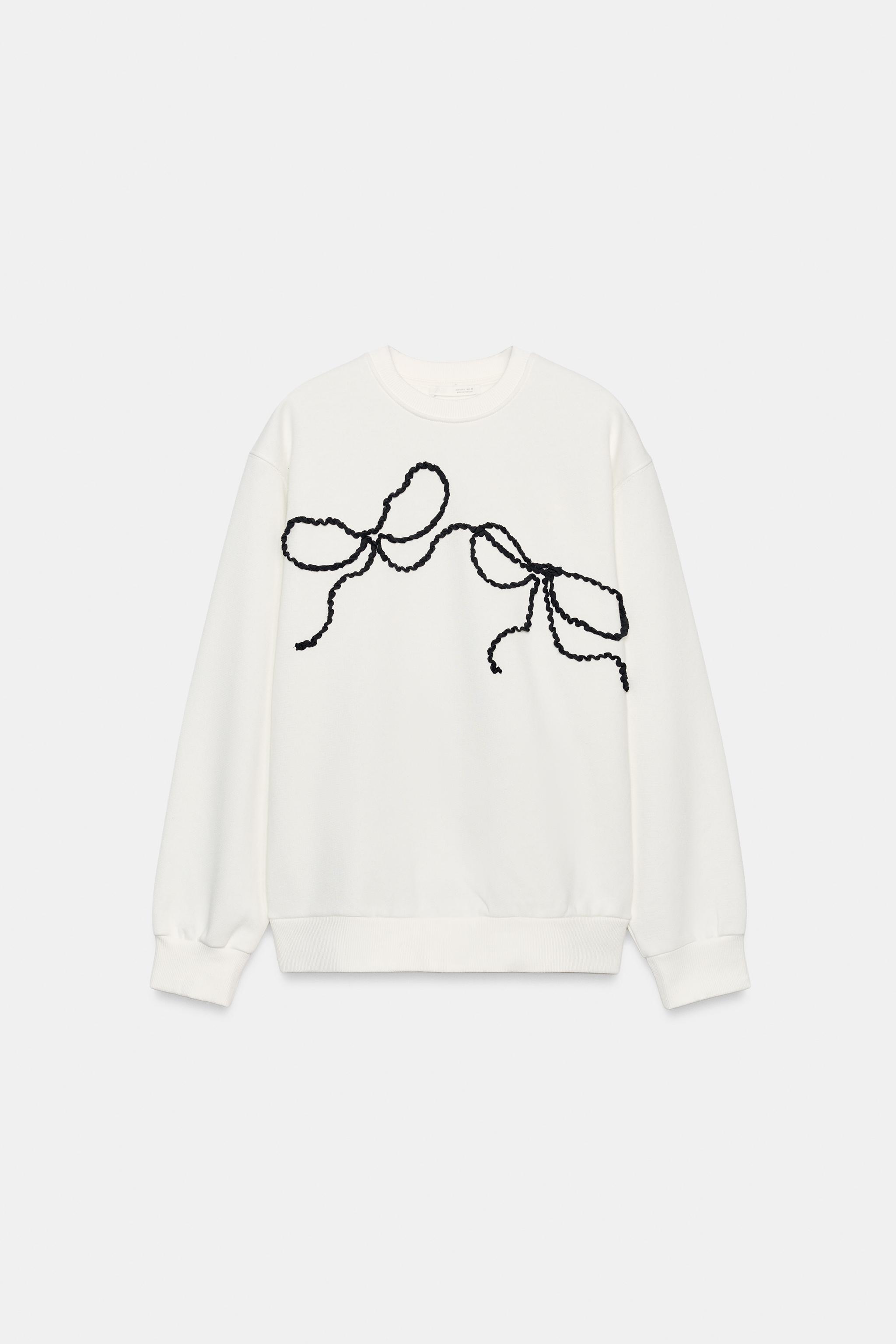 リボン刺繍スウェットシャツ - オフホワイト | ZARA Japan / 日本