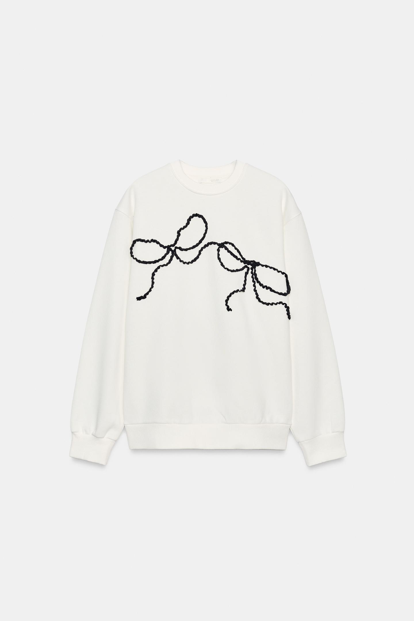 Женская толстовка Zara Embroidered Bow, цвет: Устричный белый — фото 6