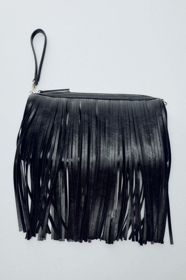 FRINGED HANDBAG — Black