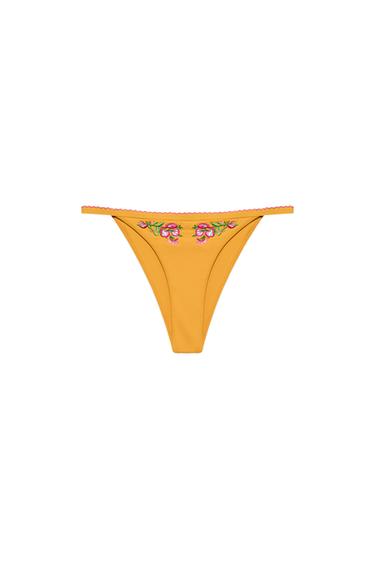BAS DE BIKINI FLEURS BRODÉES - Jaune de Zara