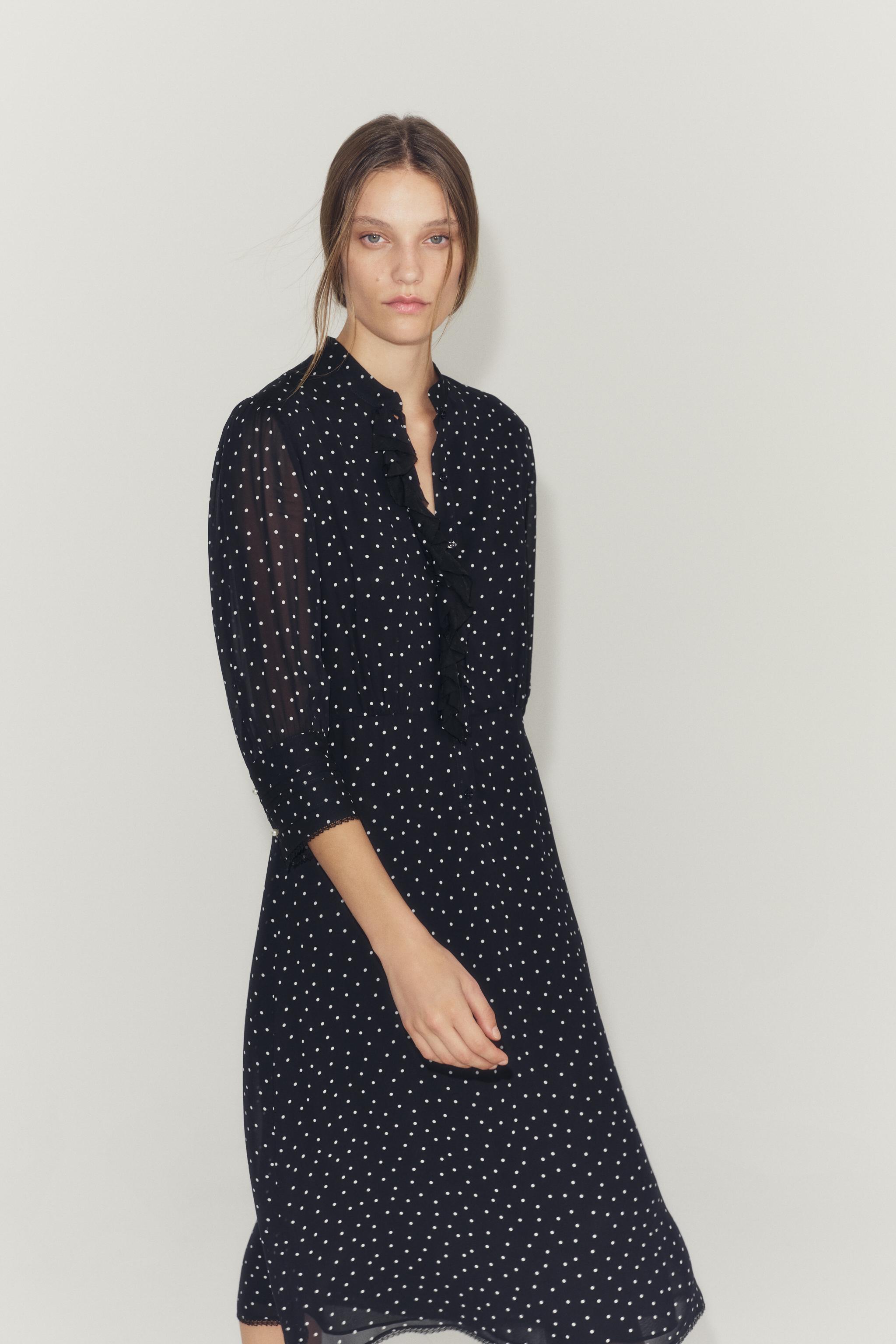 Женские платья Zara ZW COLLECTION PRINTED RULLLED POLKA DOT DRESS — фото 3