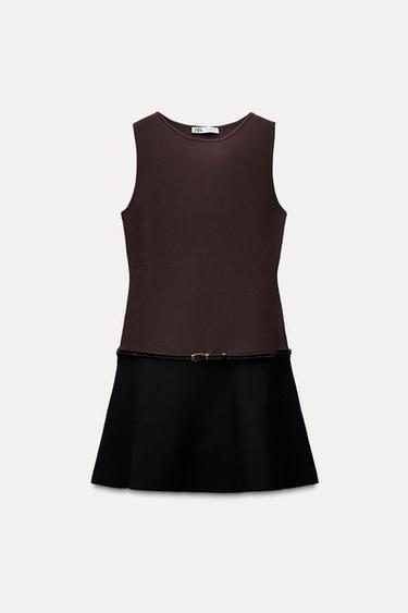 VESTIDO MINI PUNTO CINTURÓN - Negro / Marrón de Zara