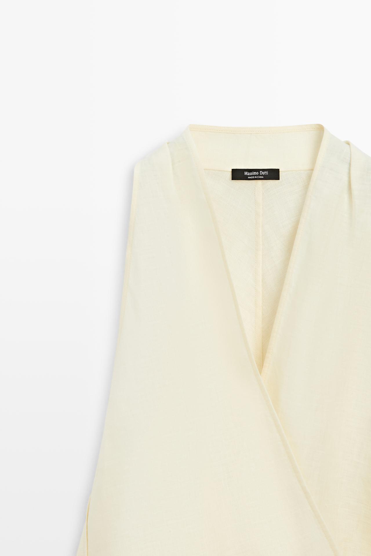 100% linen wrap top with button detail — Light yellow