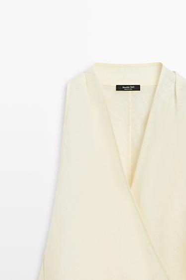 100% linen wrap top with button detail — Light yellow 2