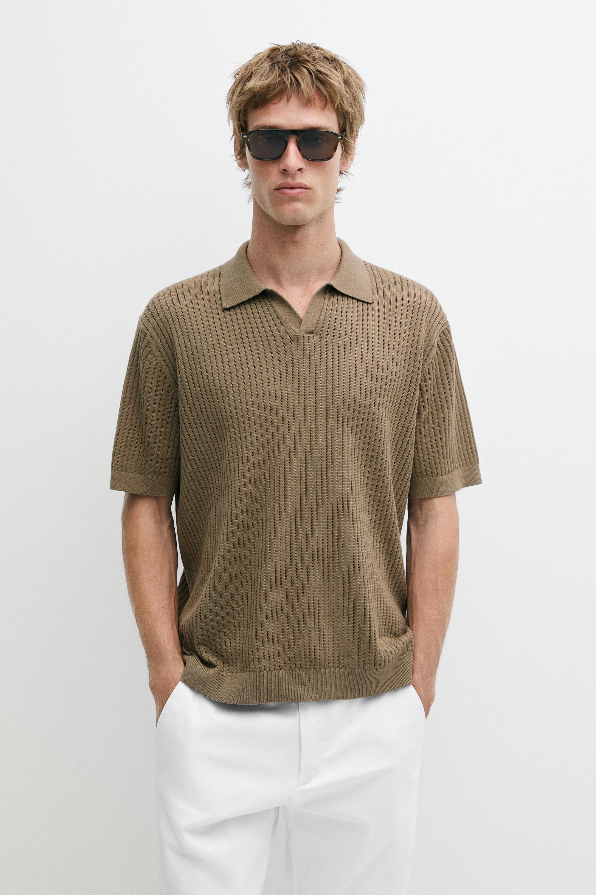 100% cotton ribbed knit polo sweater — Dark khaki