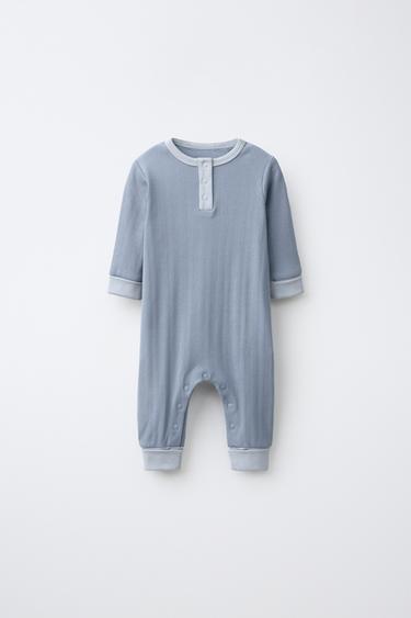 Zara SOLID ONE-PIECE PAJAMAS - Blue