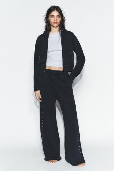 Zara WASHED EFFECT FLEECE SWEATSHIRT WITH STUDS - Charcoal