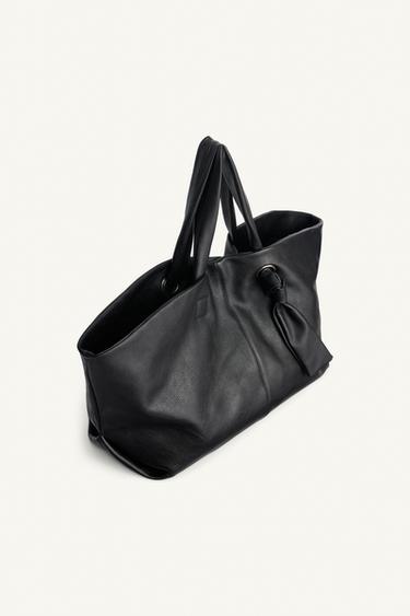 LEATHER TOTE BAG - Black by Zara - Image 3