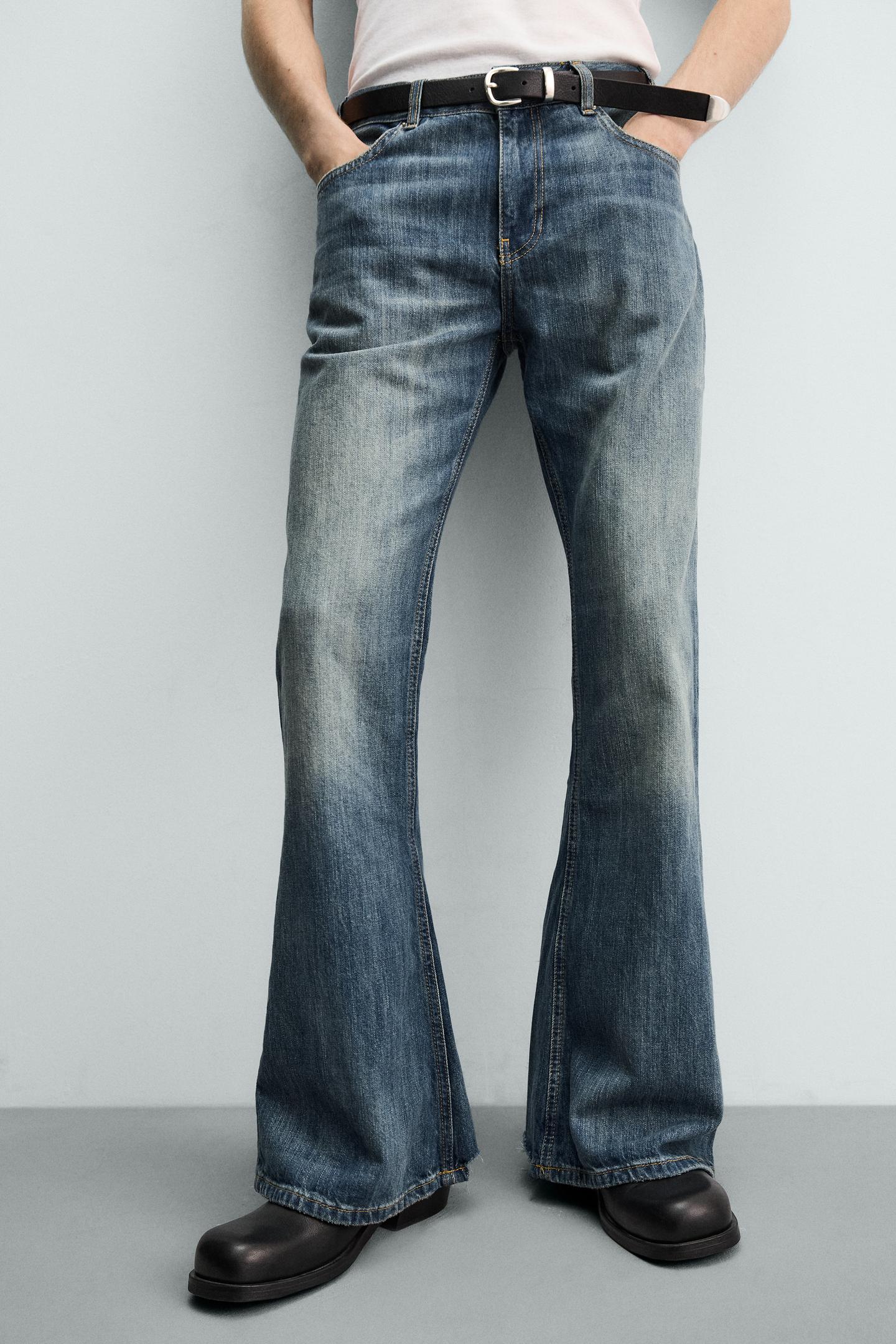 Мужские джинсы Zara Flare Fit, цвет: Синий / Зелёный — фото 5