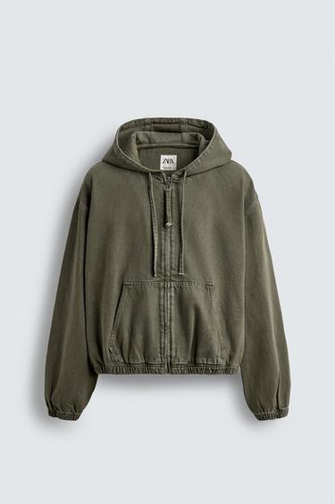 WASHED JACKET WITH HOOD - Khaki by Zara
