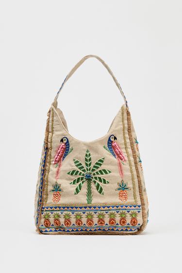 BEADED SHOPPER - Ecru by Zara
