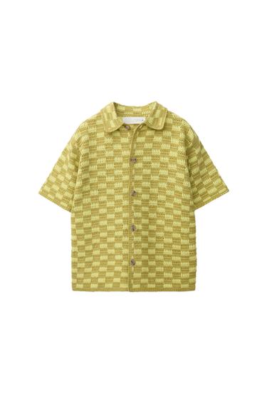 Zara CHECKERBOARD CROCHET SHIRT - Pistachio