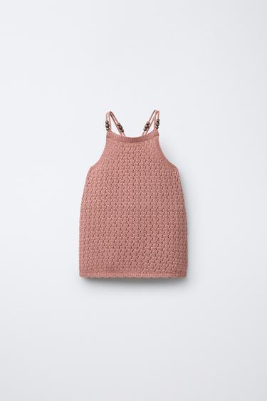 Zara BEADED KNIT DRESS - Pink