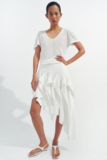 חצאית כיווצים אסימטרית ZW COLLECTION - בז' של Zara