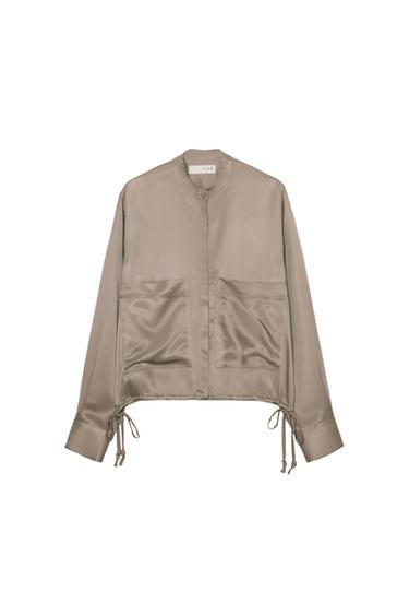 ZW COLLECTION SATIN SHIRT WITH PATCH POCKETS - Light mink by Zara