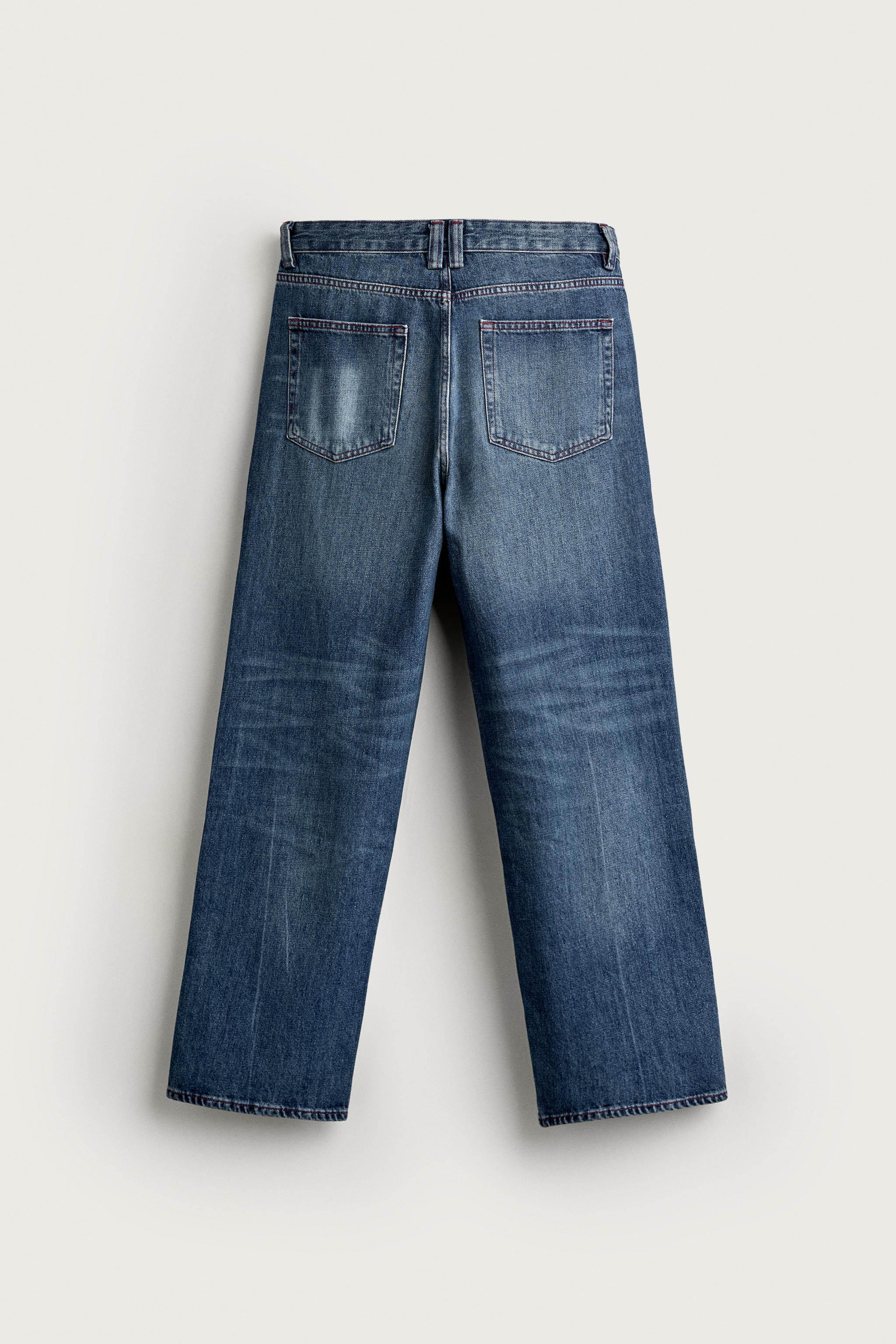 Zara KONTRAST DİKİŞLİ STRAIGHT FIT JEAN görsel 8