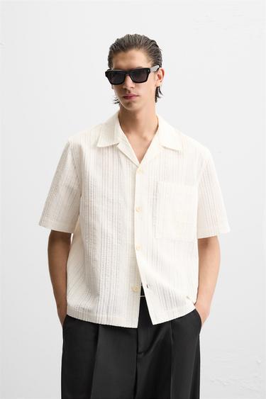 CAMISA JACQUARD RAYAS - Blanco de Zara