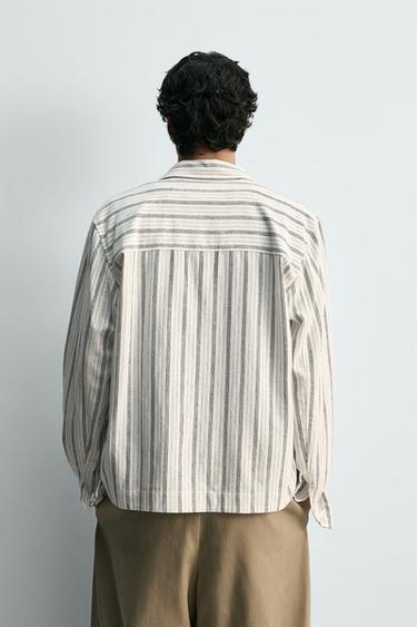 EMBROIDERED STRIPED FLUID OVERSHIRT - Ecru by Zara - Image 2
