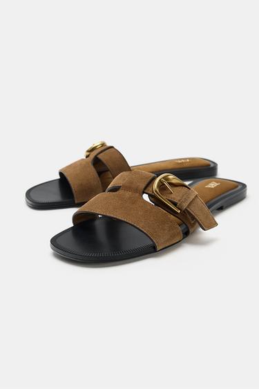 SANDALES EN DAIM À BOUCLE - Marron foncé de Zara - Image 3